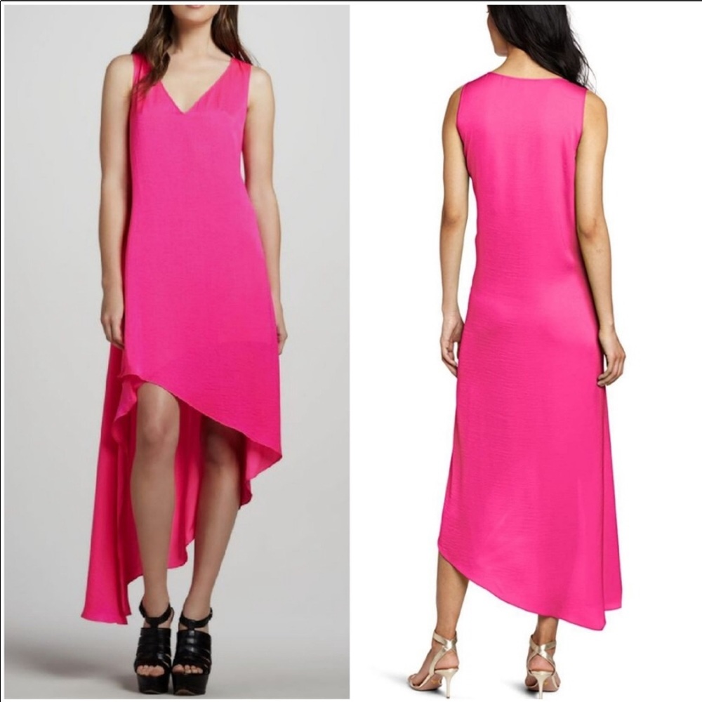 BCBGMAXAZRIA Hot Pink Vneck High Low Dress XS